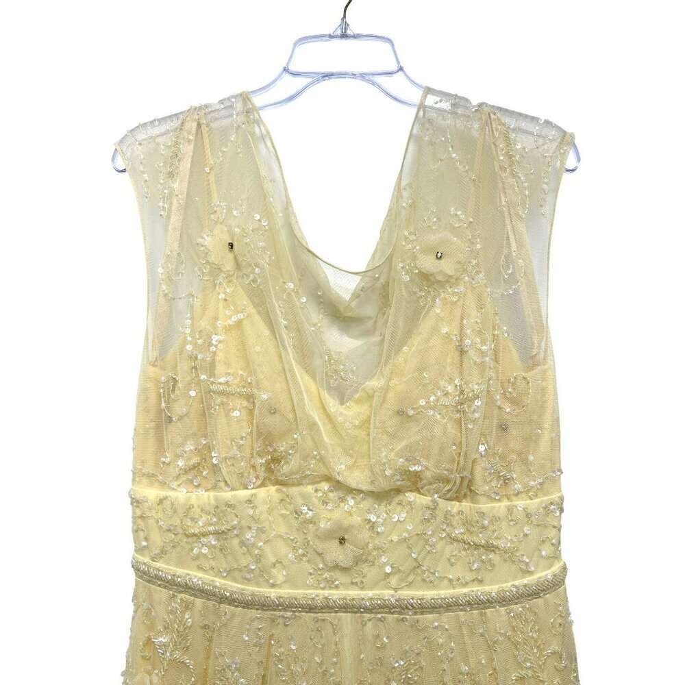 Mac Duggal 3D Floral Beaded Illusion Neck Formal Gown Maxi Dress Yellow 10 NWT - Picture 6 of 10